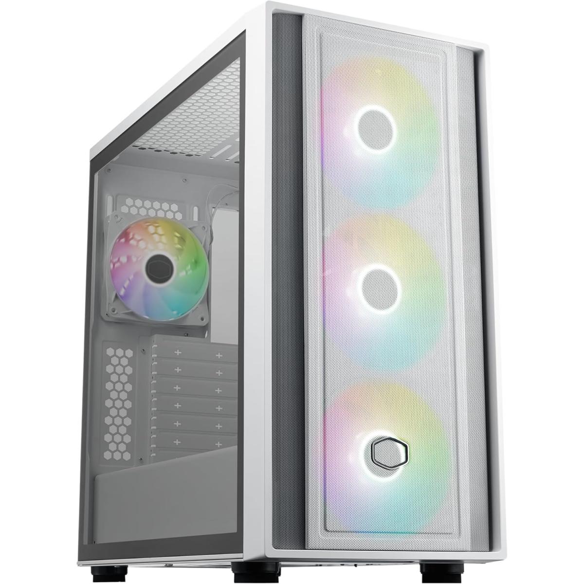 Cooler Master MasterBox 600 White ATX ARGB Mid Tower Case — 4 ARGB Fans, Mesh Front, Tempered Glass