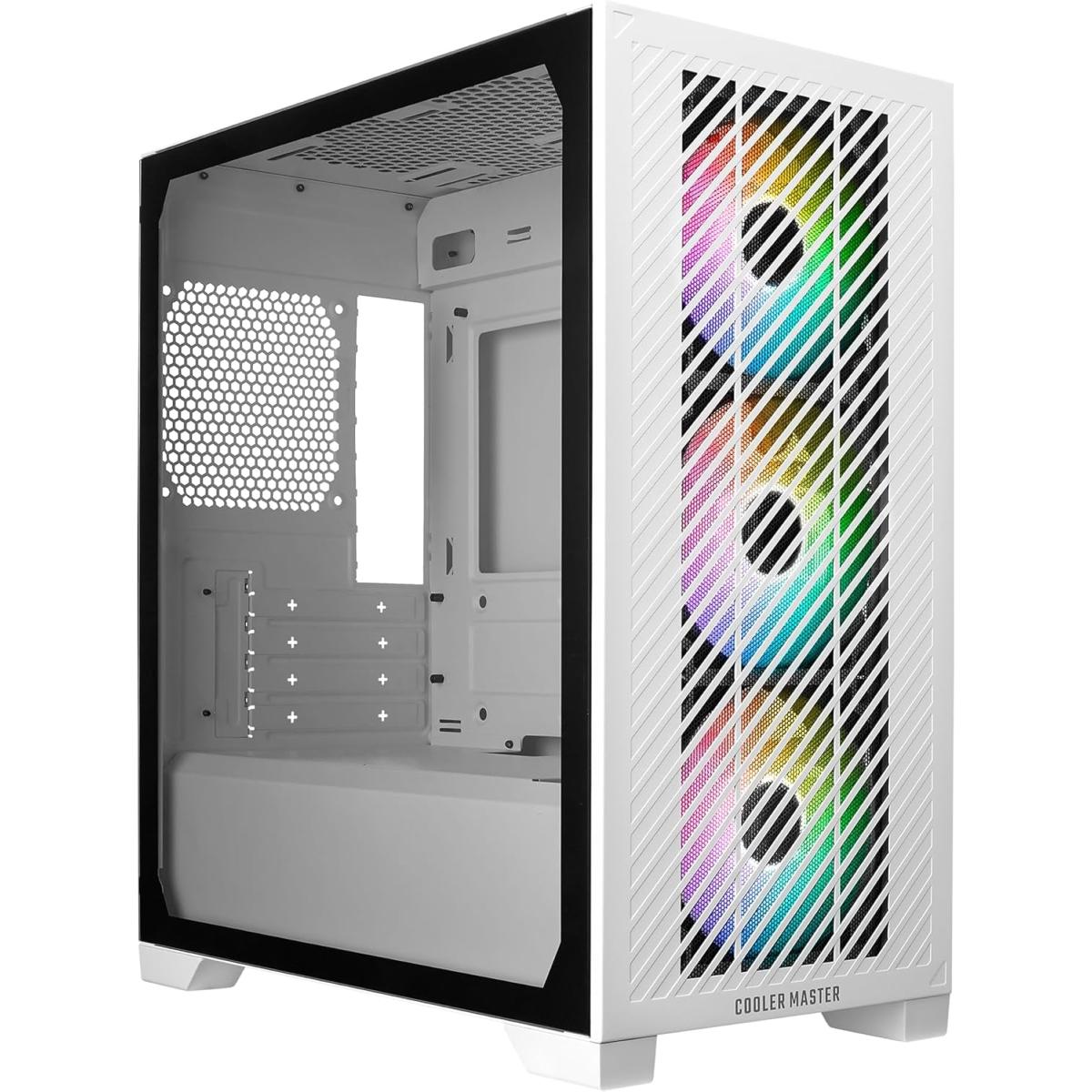 Cooler Master Elite 301 Micro-ATX Mini Tower Tempered Glass Case – White, 3x CF120 ARGB Fans