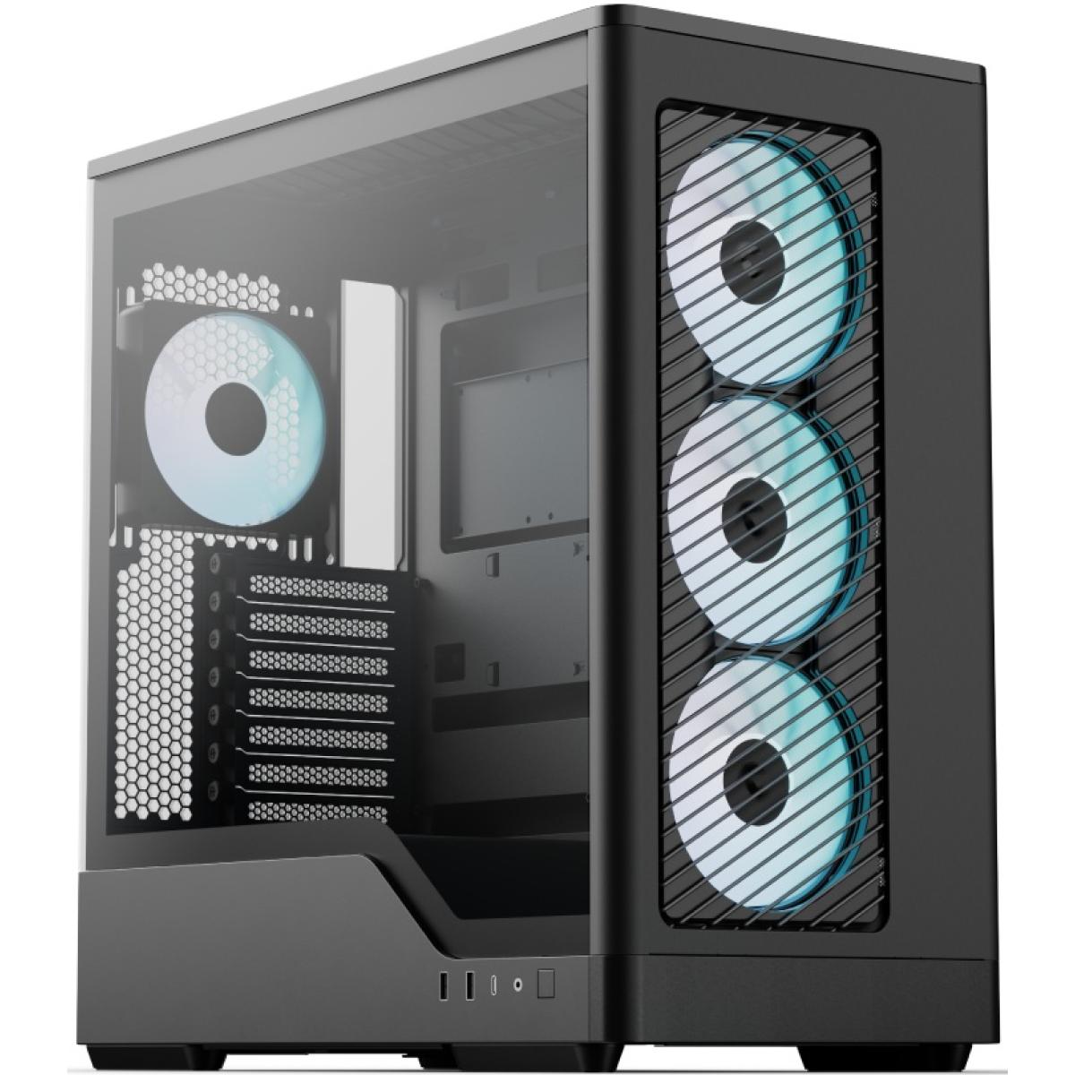 Aerocool D520A ATX Mid Tower Tempered Glass Case Black ARGB