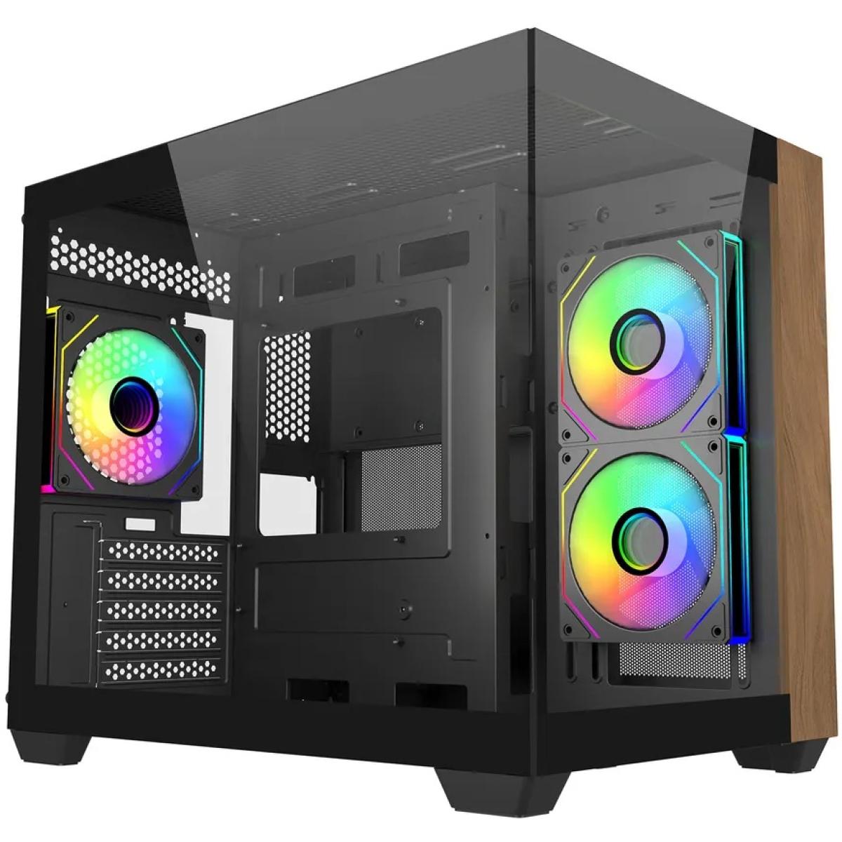Cooler Master Elite 481 Wood Mid Tower Micro-ATX ARGB Tempered Glass Case Black