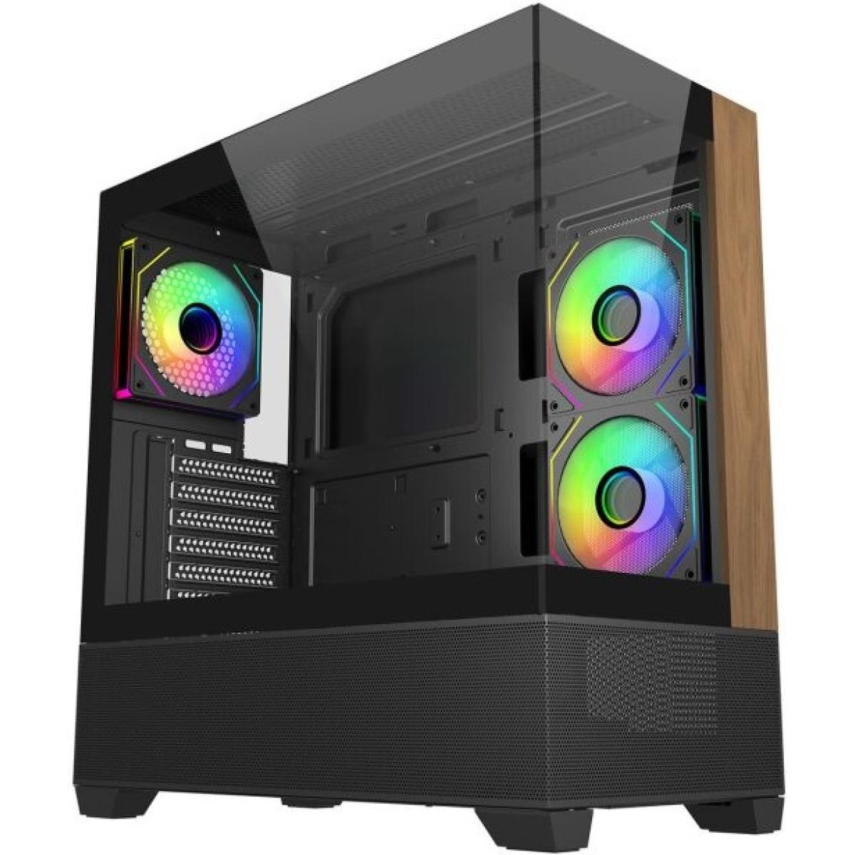 Cooler Master Elite 690 Wood Mid Tower ATX ARGB Tempered Glass Case Black