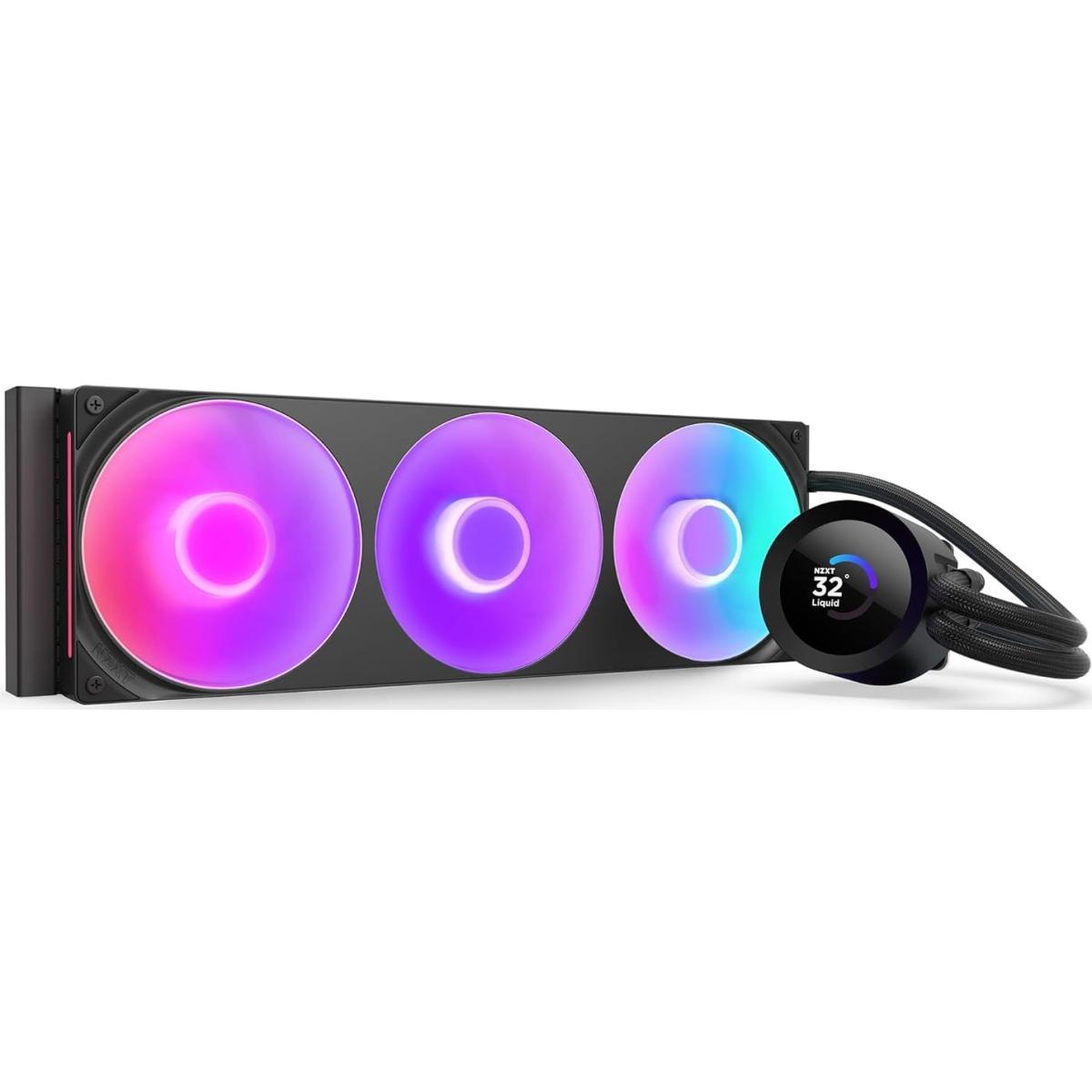 NZXT Kraken Plus 360 RGB Black AIO Liquid CPU Cooler, 360mm Radiator, LCD Display