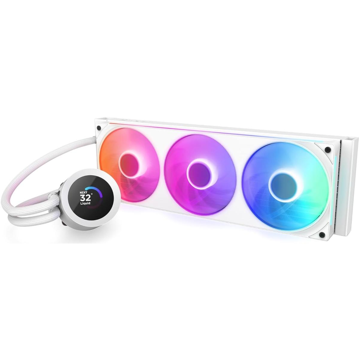 NZXT Kraken Plus 360 RGB White AIO Liquid CPU Cooler, 360mm Radiator, LCD Display