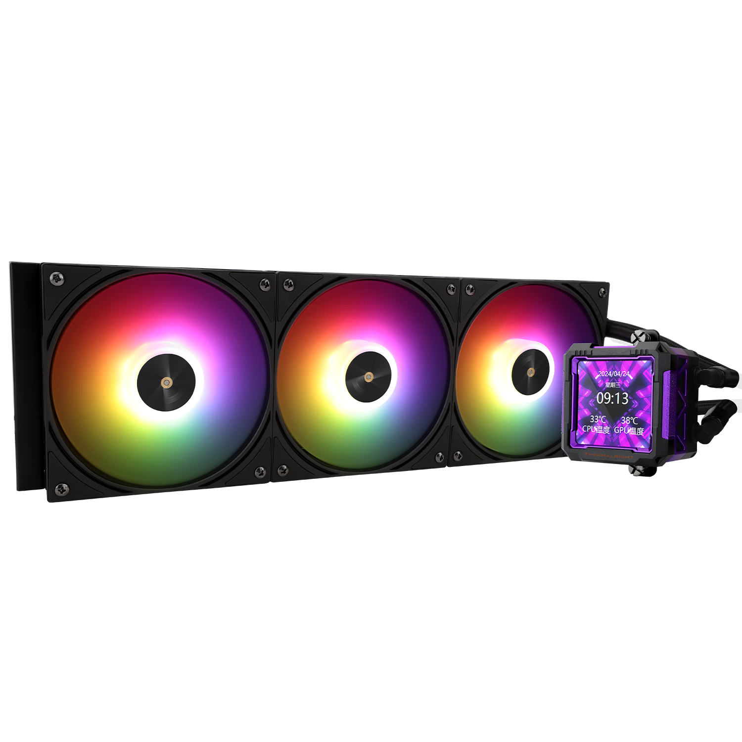 Thermalright Frozen Warframe PRO 360 BLACK ARGB AIO Liquid Cooler with 2.7" IPS LCD, 3x TL-P12-S Fans