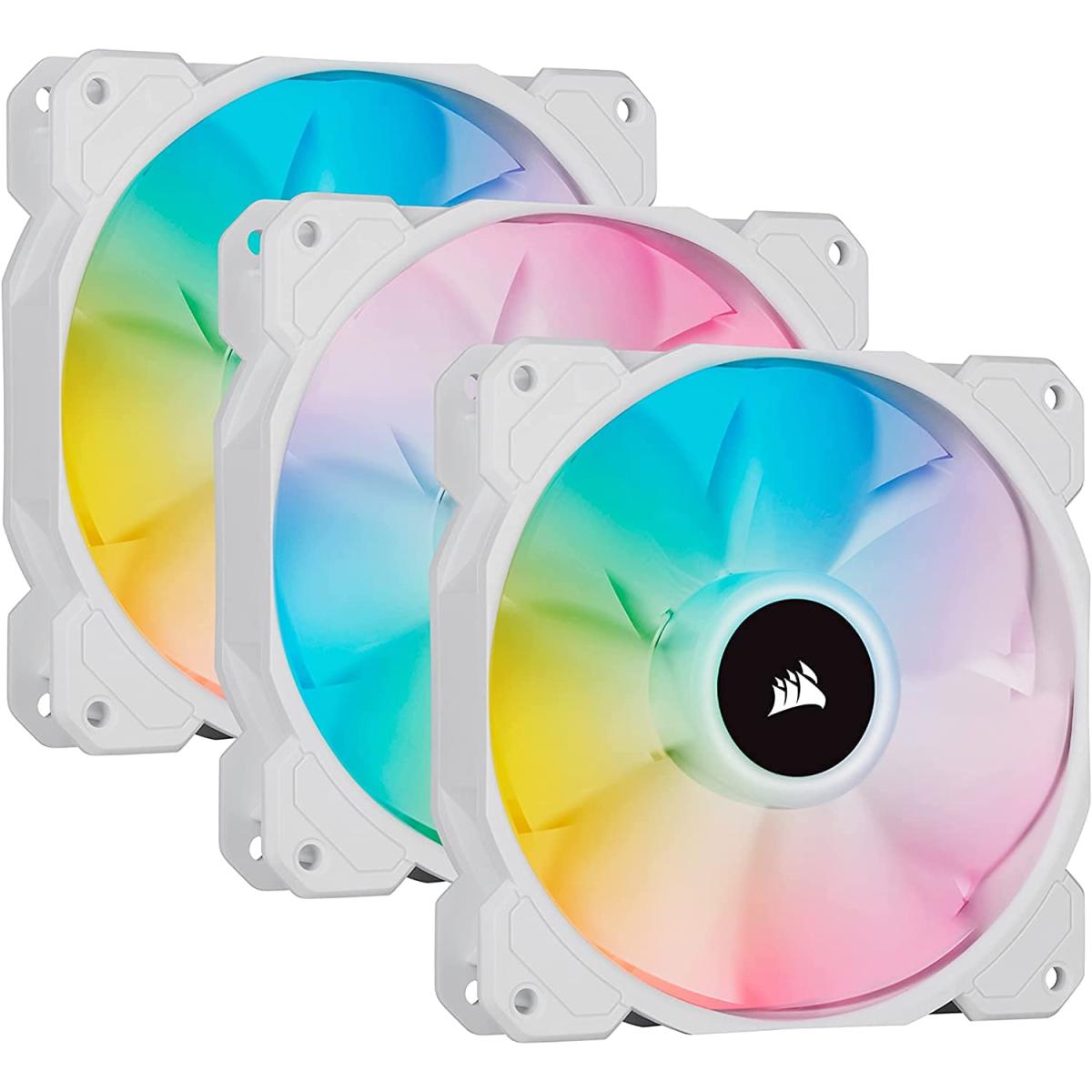 Corsair iCUE SP120 RGB ELITE White 3-Pack 120mm PWM Fans with iCUE Node Core Controller
