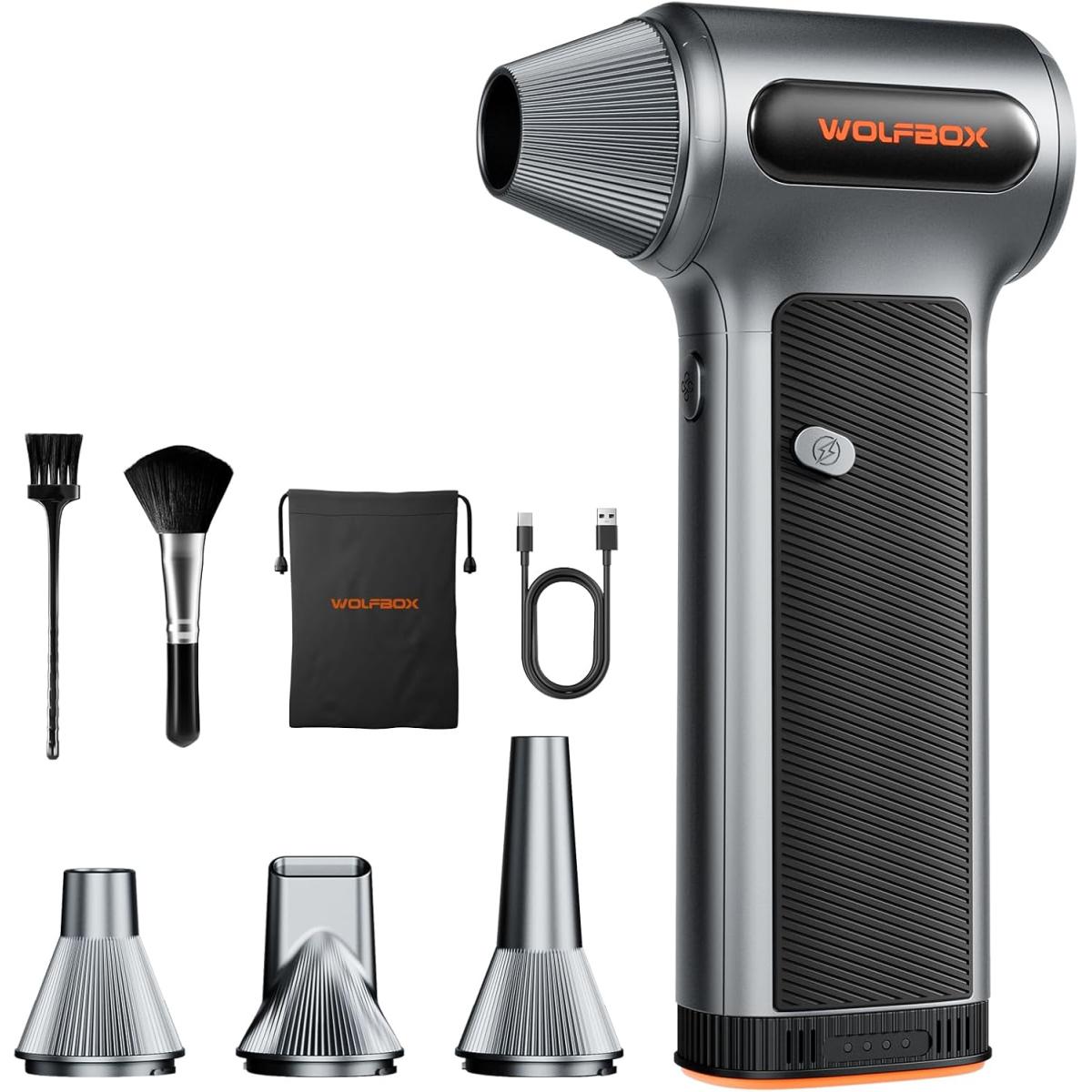 WOLFBOX MF200 Cordless Compressed Air Duster with Removable Battery and 4 Nozzles