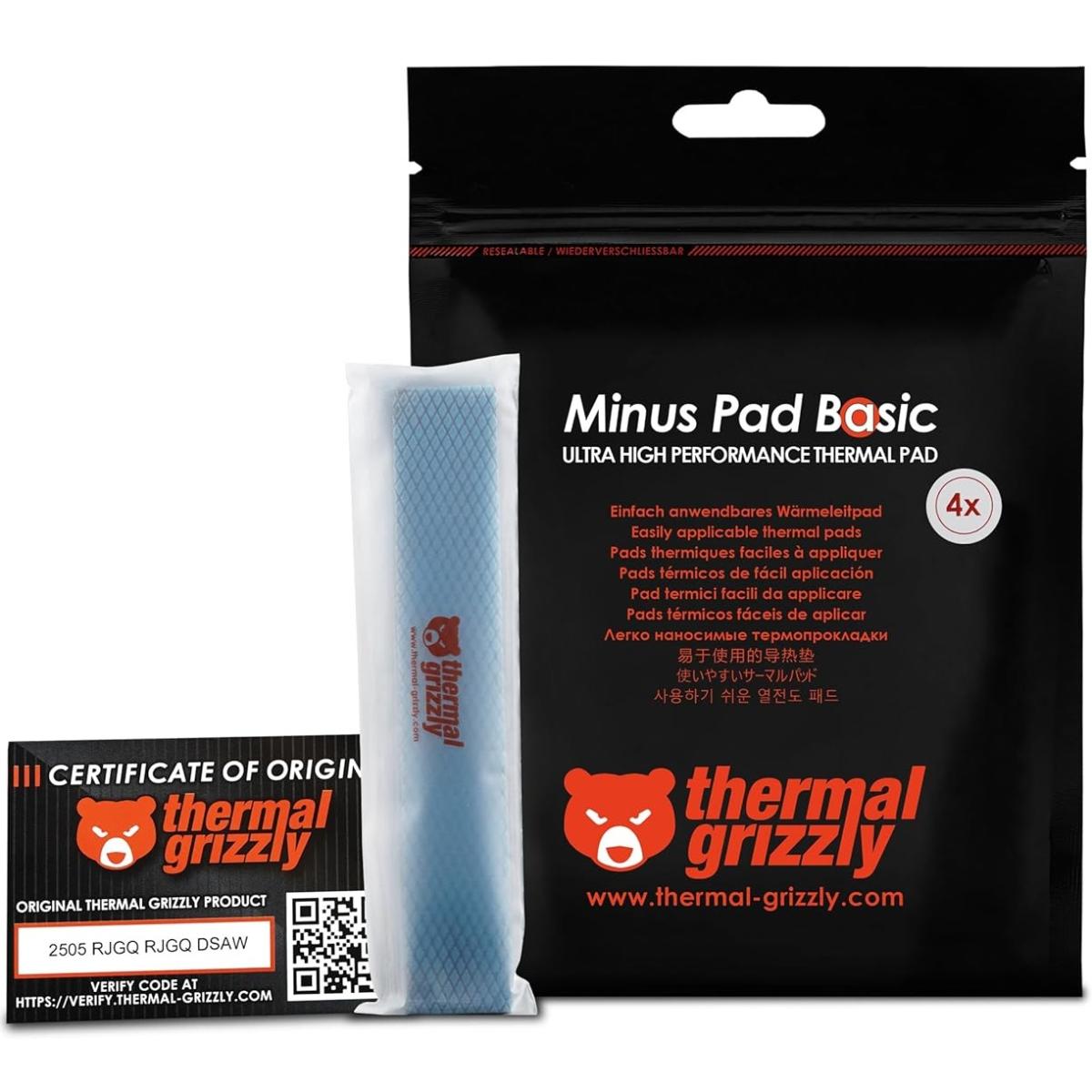Thermal Grizzly MINUS PAD Basic Thermal Pad 120×20mm 1.0mm 4-Pack