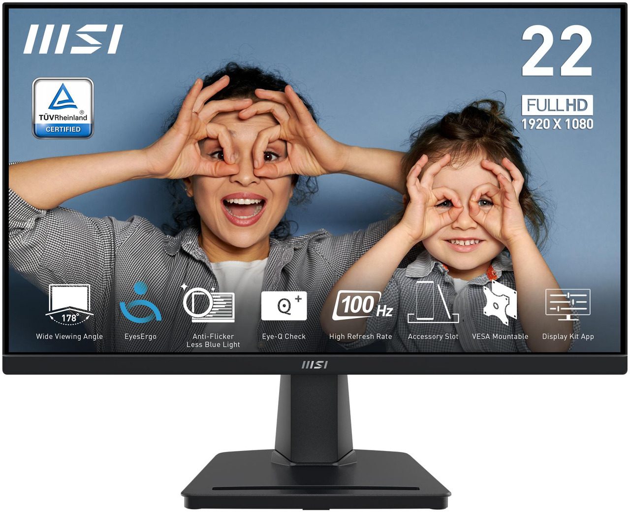 MSI PRO MP225V 22" FHD VA Flat Monitor, 100Hz, 1ms MPRT, 1.07B Colors, 100% sRGB