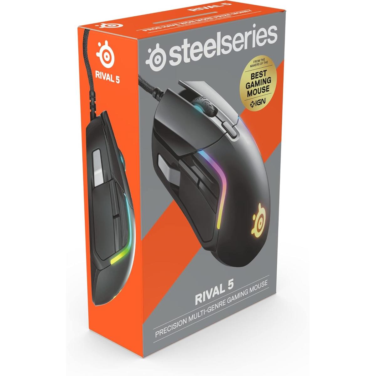 SteelSeries Rival 5 Wired RGB Gaming Mouse — TrueMove Core, 18000 CPI