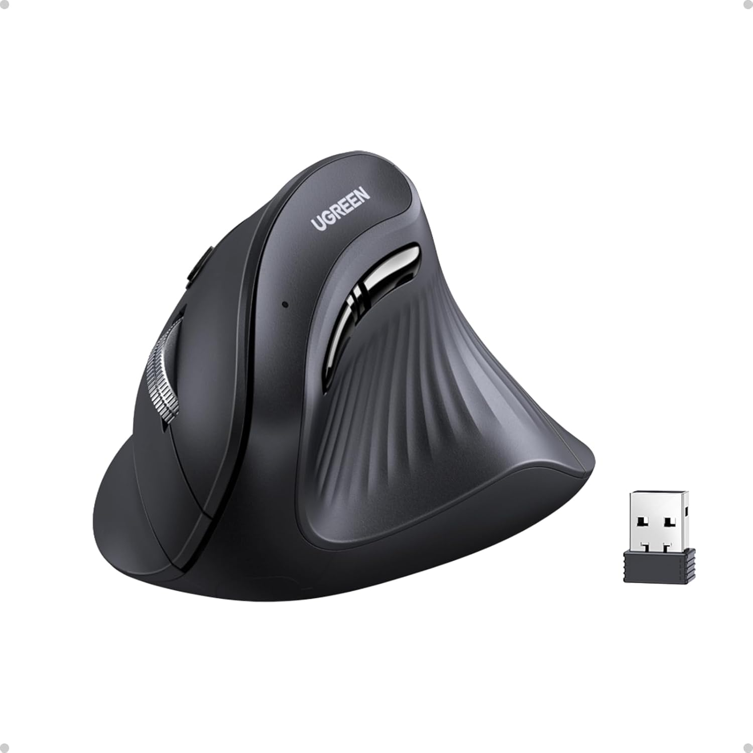 UGREEN MU008 Multi-Mode Vertical Ergonomic Mouse Bluetooth & 2.4G Wireless – Black