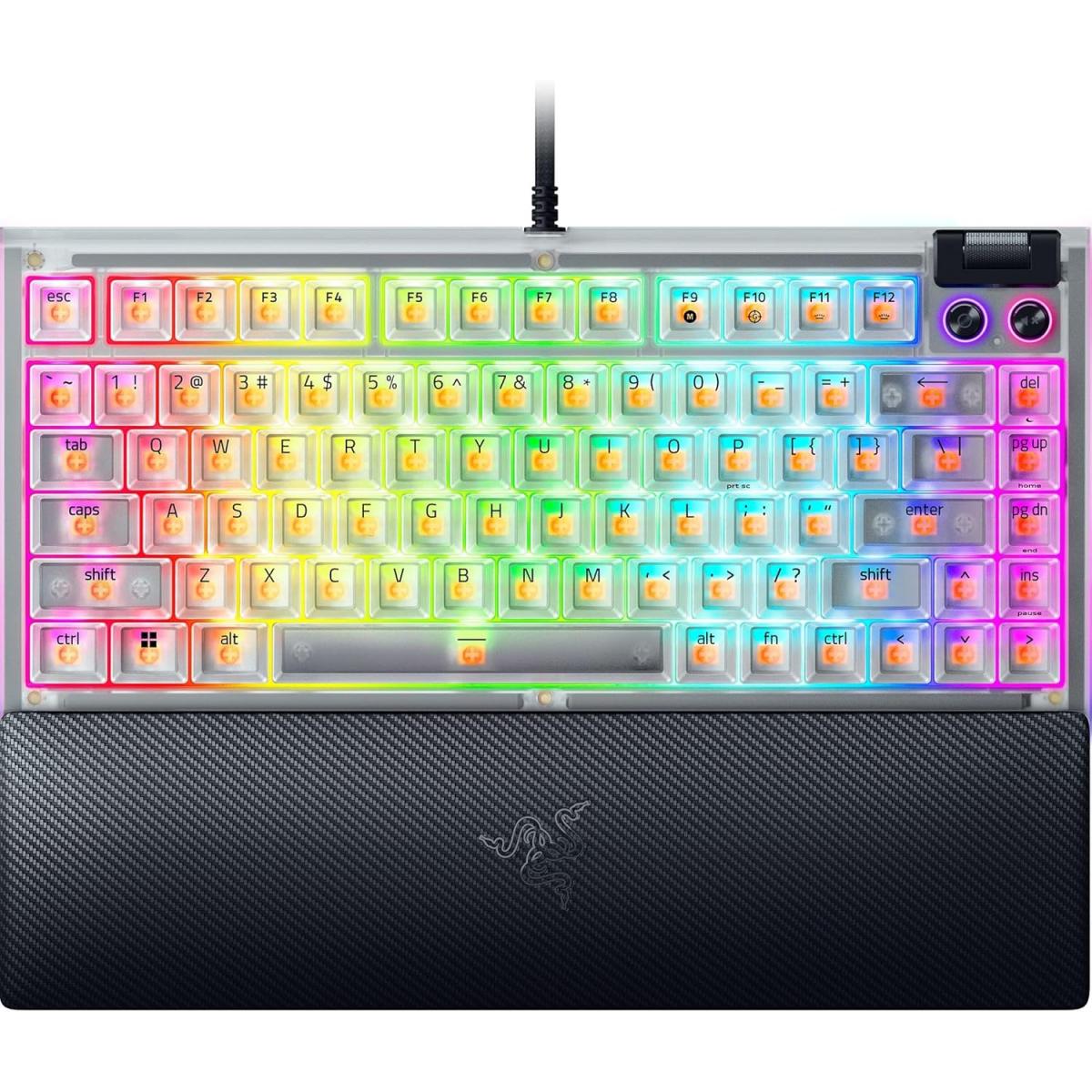 Razer BlackWidow V4 75% Phantom White Hot-Swap Mechanical Keyboard – Orange Tactile Switches