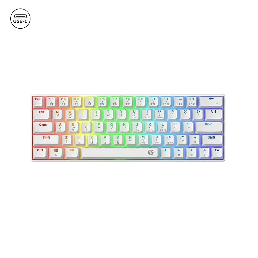 Fantech ATOM63 MK859 Wired RGB 60% Mechanical Gaming Keyboard - Red Switch, White, Arabic/English