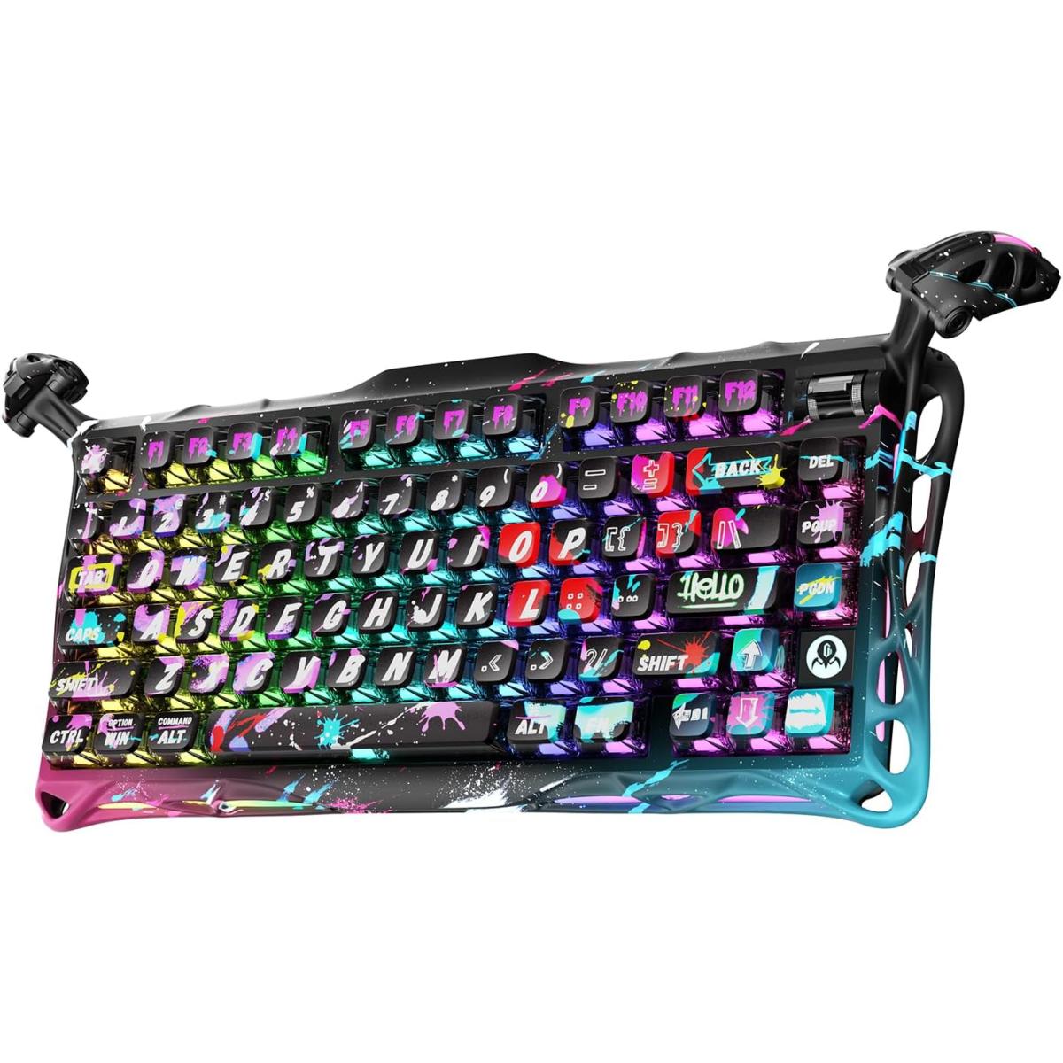 GravaStar Mercury V75 Pro 75% Hall Effect Magnetic Keyboard – 8000Hz Wired, Hot-Swap, Dual-Zone RGB, Neon Graffiti