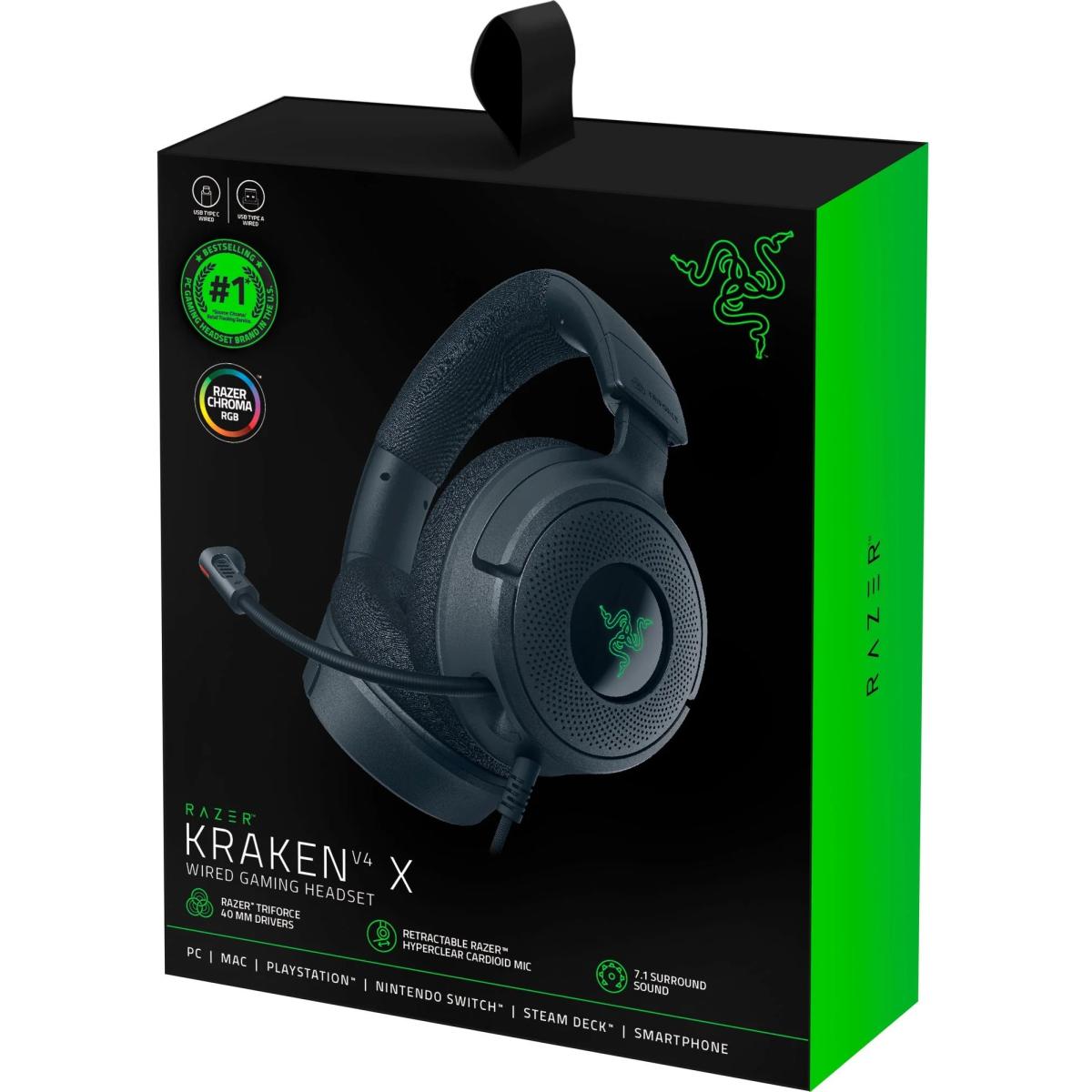 Razer Kraken V4 X Chroma RGB Wired Gaming Headset – 7.1 Surround, USB-C/USB-A