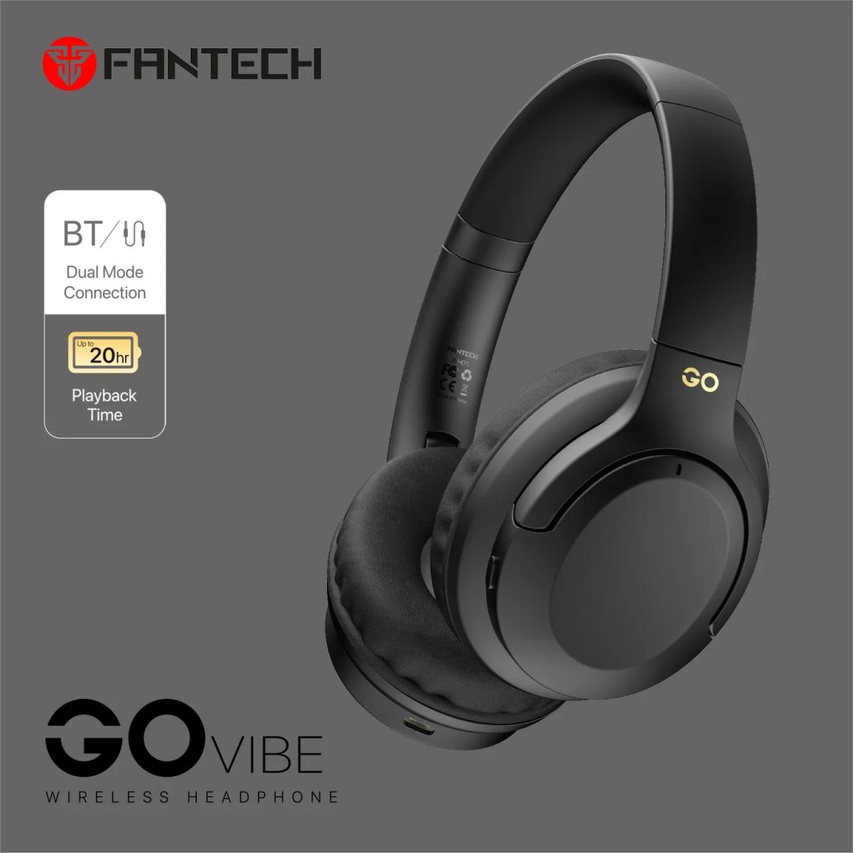 Fantech WH05A GO VIBE ANC Wireless Headset with Multi-Device Connection, 35H Playback (White)