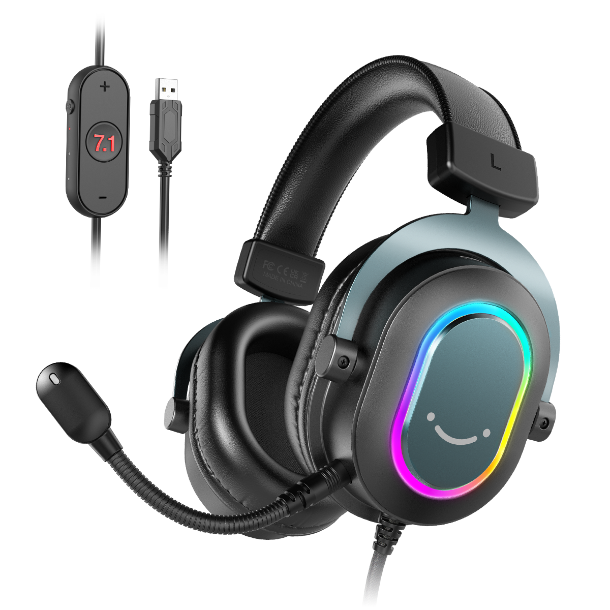 FIFINE AmpliGame H6 USB Gaming Headset RGB 7.1 Surround Sound EQ In-line Controls