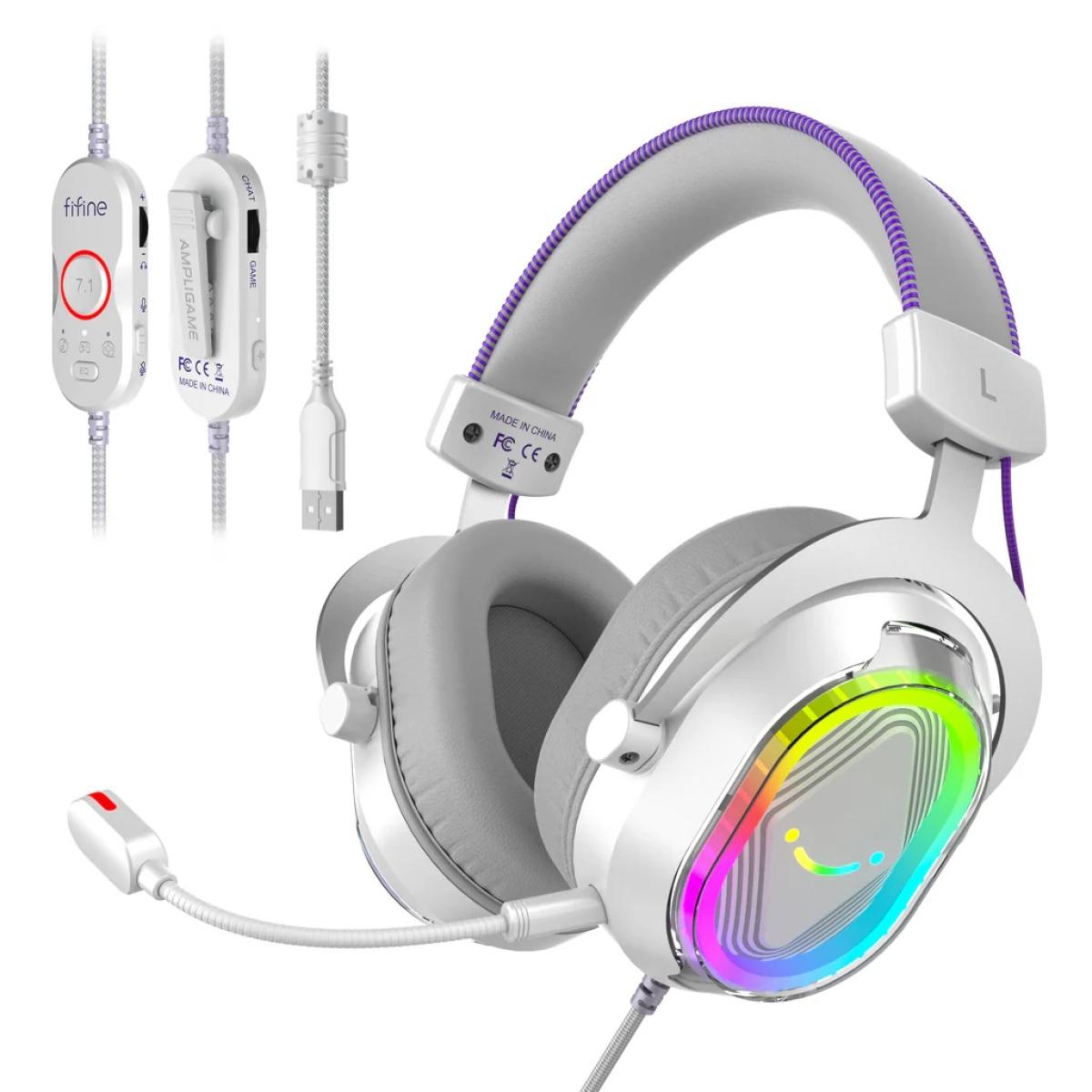 FIFINE H13W RGB Gaming Headset with 7.1 Surround Sound, White
