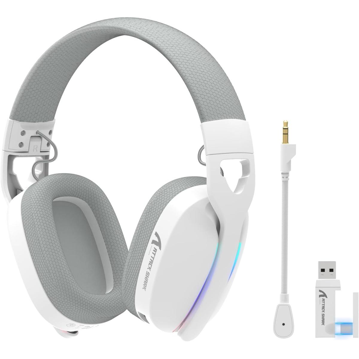 Attack Shark L90 Ultralight RGB Wireless Gaming Headset, Bluetooth 5.3 & 2.4G & Wired, 7.1 Surround - White