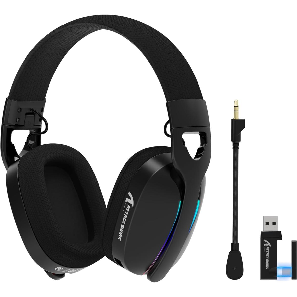 Attack Shark L90 Ultralight RGB Wireless Gaming Headset, Bluetooth 5.3 & 2.4G & Wired, 7.1 Surround - Black