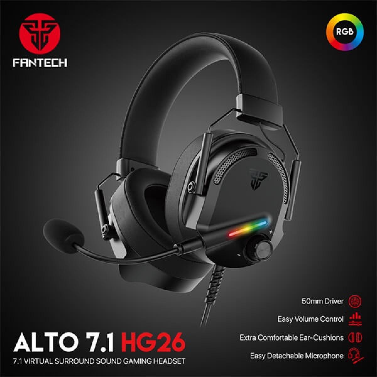 Fantech ALTO HG26 USB Wired Gaming Headset – 7.1 Virtual Surround, RGB, Detachable Noise-Cancelling Mic