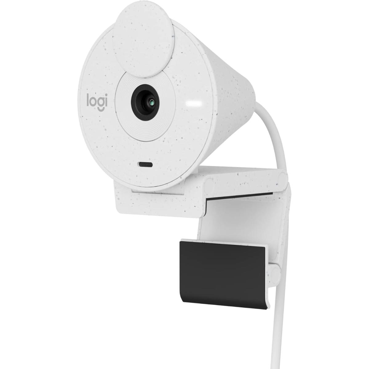 Logitech Brio 300 Full HD Webcam with Auto Light Correction & Privacy Shutter, USB-C — White