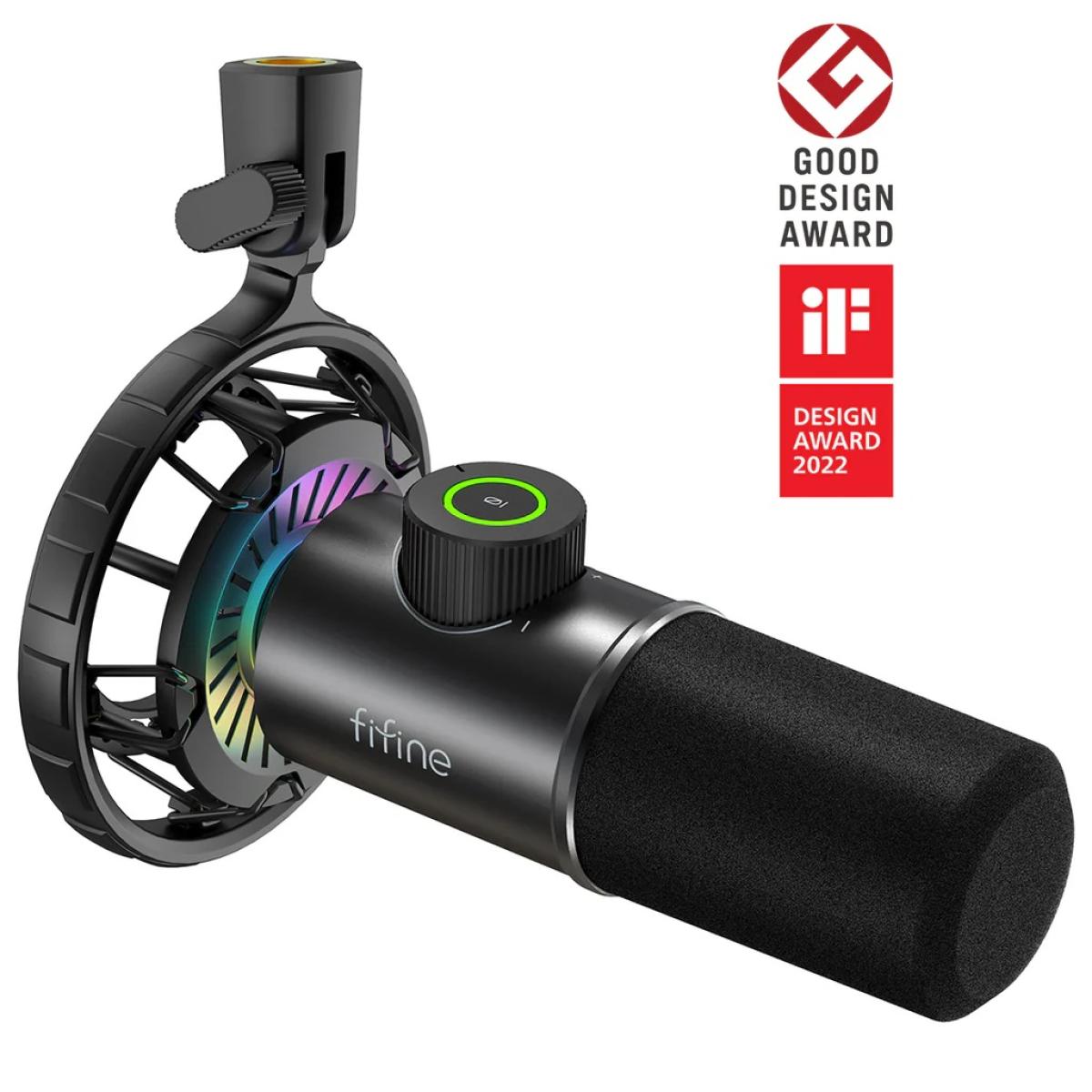 FIFINE K658 USB Dynamic Cardioid Microphone with Live Monitoring, Gain Control and Mute Button