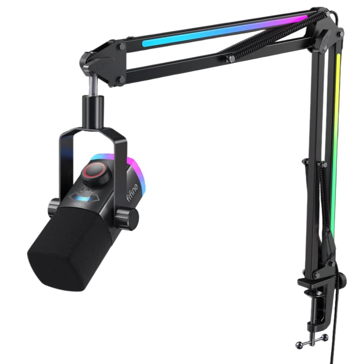 FIFINE AmpliGame AM8PROT USB/XLR Dynamic Microphone Kit with RGB Boom Arm - Black