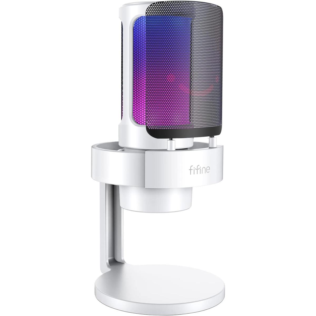 FIFINE AmpliGame A8 USB Gaming Microphone with RGB and Pop Filter - White