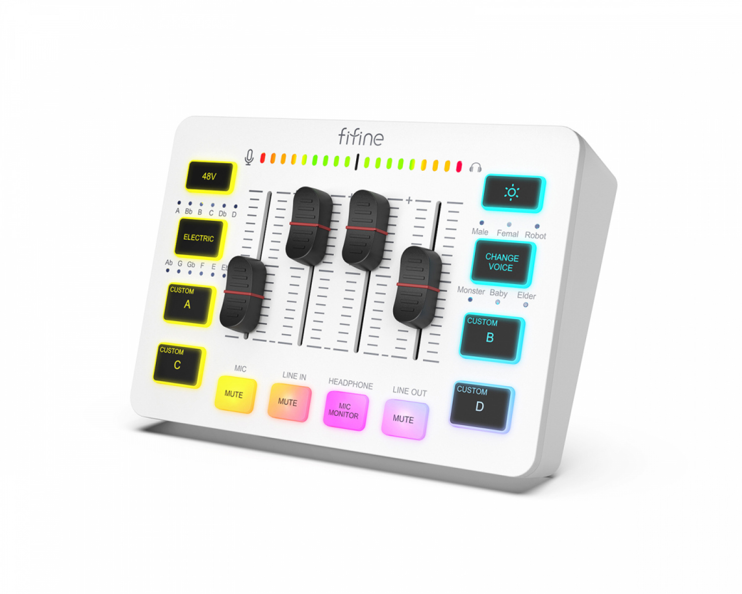 FIFINE AmpliGame SC3 USB Gaming Audio Mixer with XLR/Headset Input, Faders & Voice Effects - White