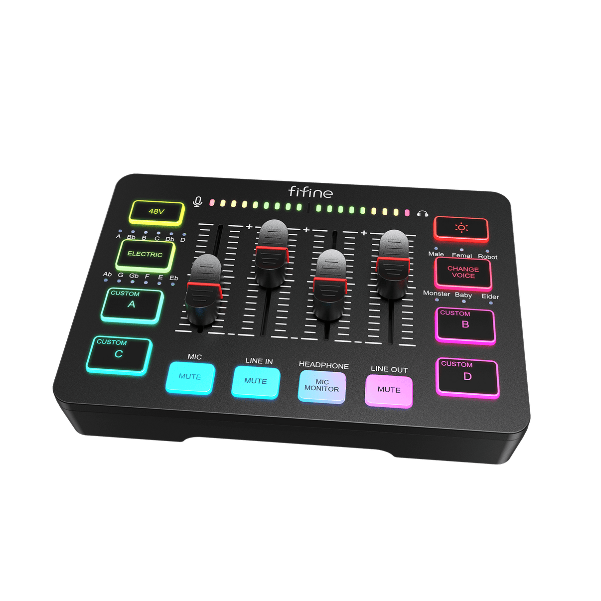 FIFINE Ampligame SC3 USB Gaming Mixer with XLR/Headset Input, Faders, Mute, Voice Effects & Sampler