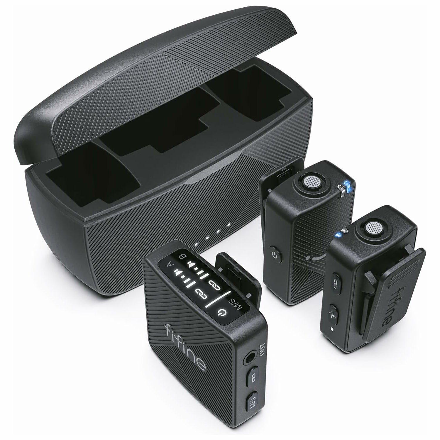 FIFINE M9 Dual Wireless Lavalier Microphone System with Charging Case