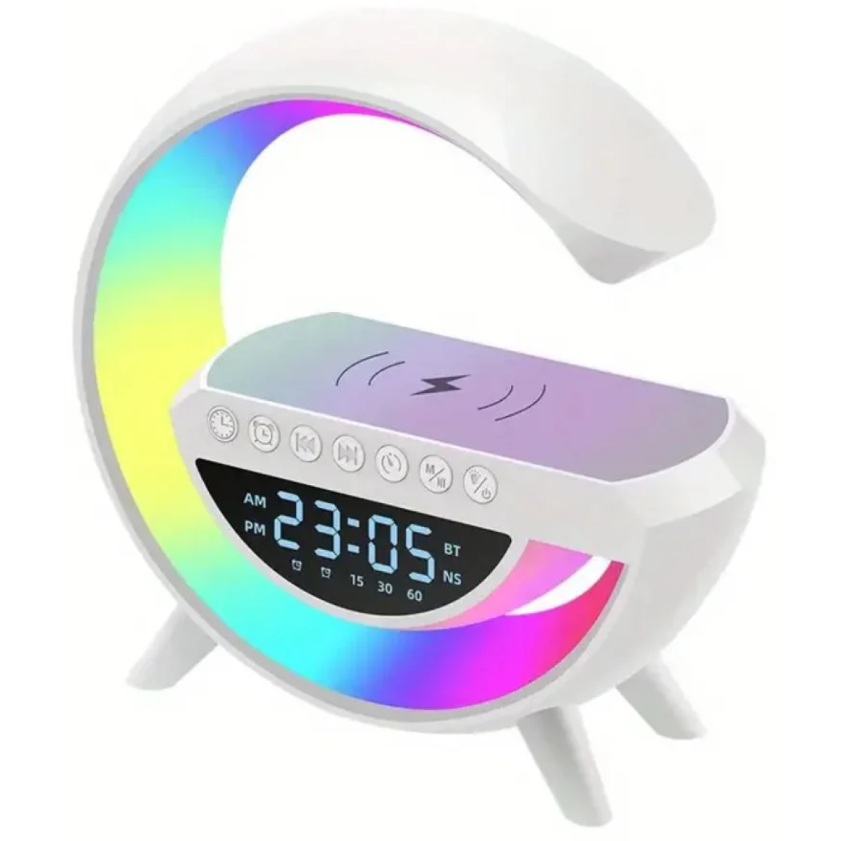 LED Wireless Charging Bluetooth Speaker BT-3401 with RGB Lighting, FM Radio and Clock