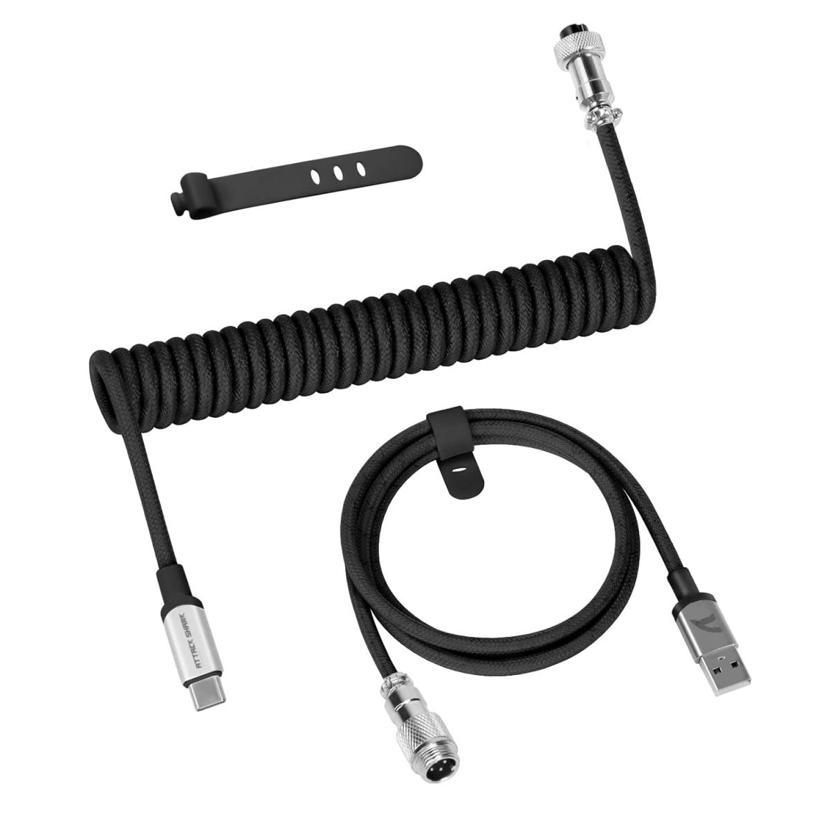 Attack Shark C01 PRO Coiled USB-C to USB-A Keyboard Cable - Black