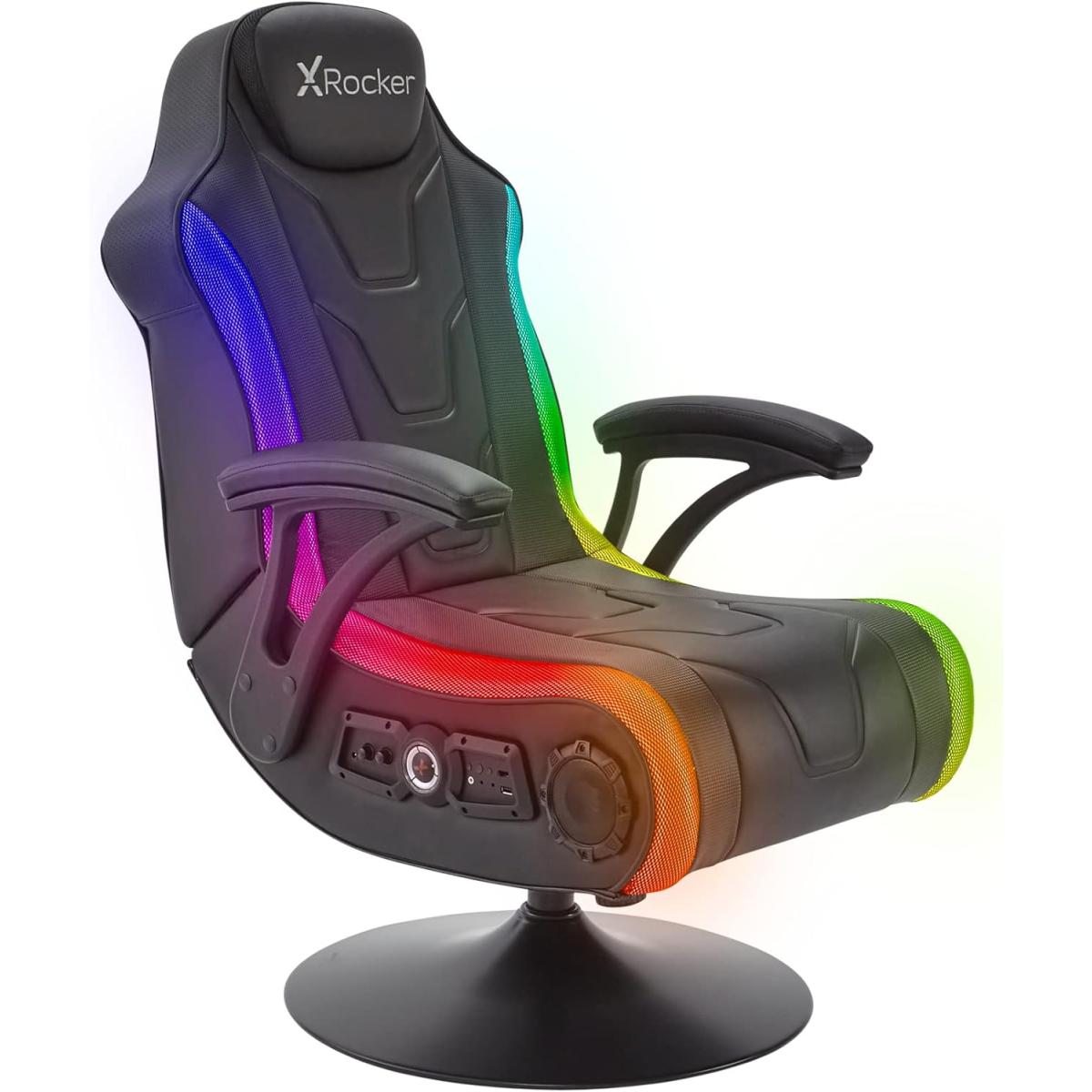 X-Rocker Monsoon RGB 4.1 Audio Pedestal Gaming Chair with Bluetooth and Vibration, Black