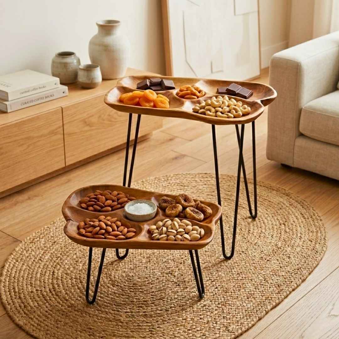 Divided Wooden Platters Stand